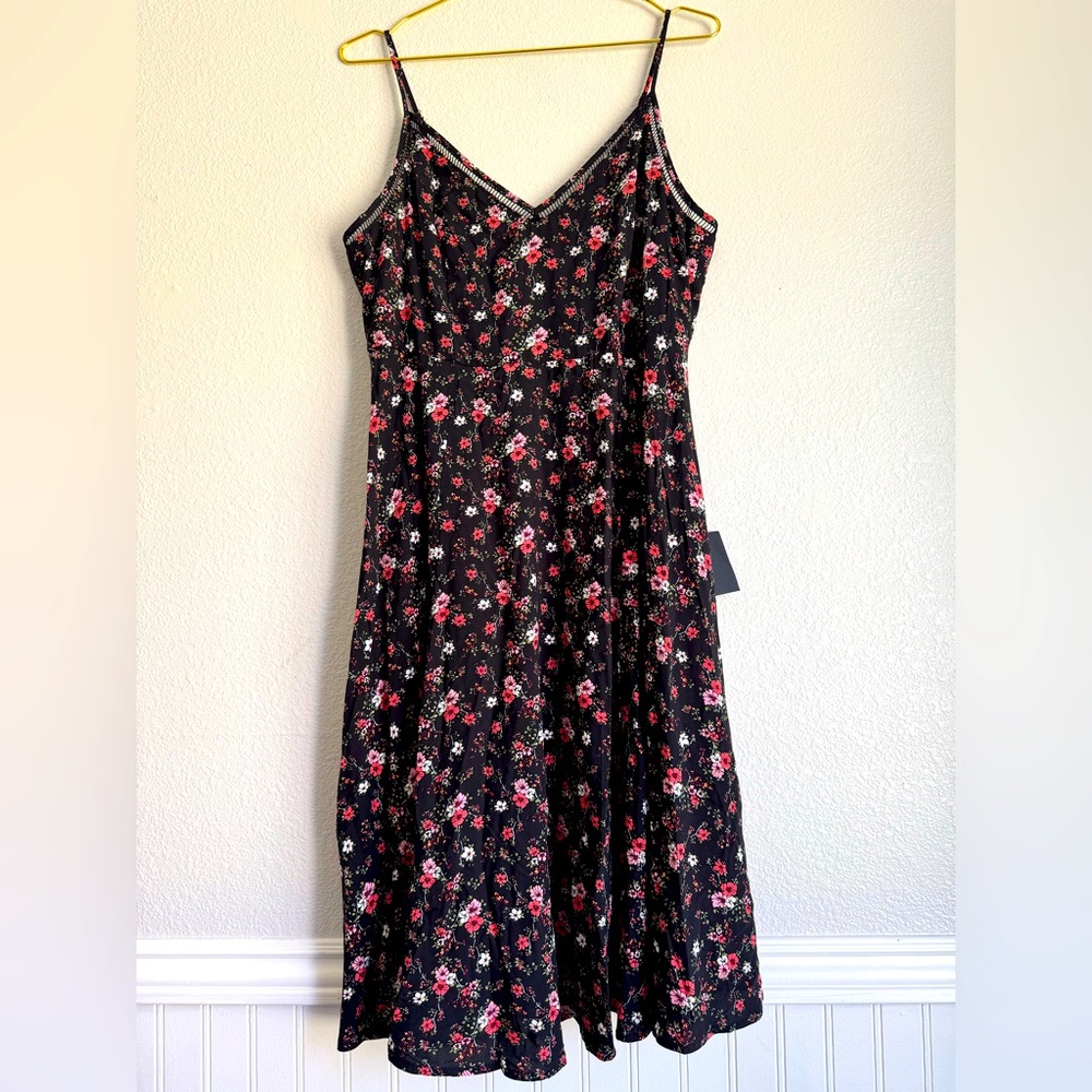NWT Lulus Spaghetti Strap Fit And Flare Dress Front Slit Sz: L Cottagecore Boho
